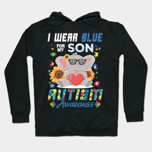 Elephant I Wear Blue For My Son Autism Awareness Month Mom Dad Hoodie
